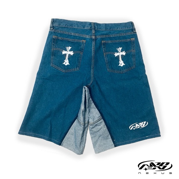 Colombian Artist Streetwear Brand Fourtopus Graphic Denim Jorts / Jean Shorts - Picture 2 of 12